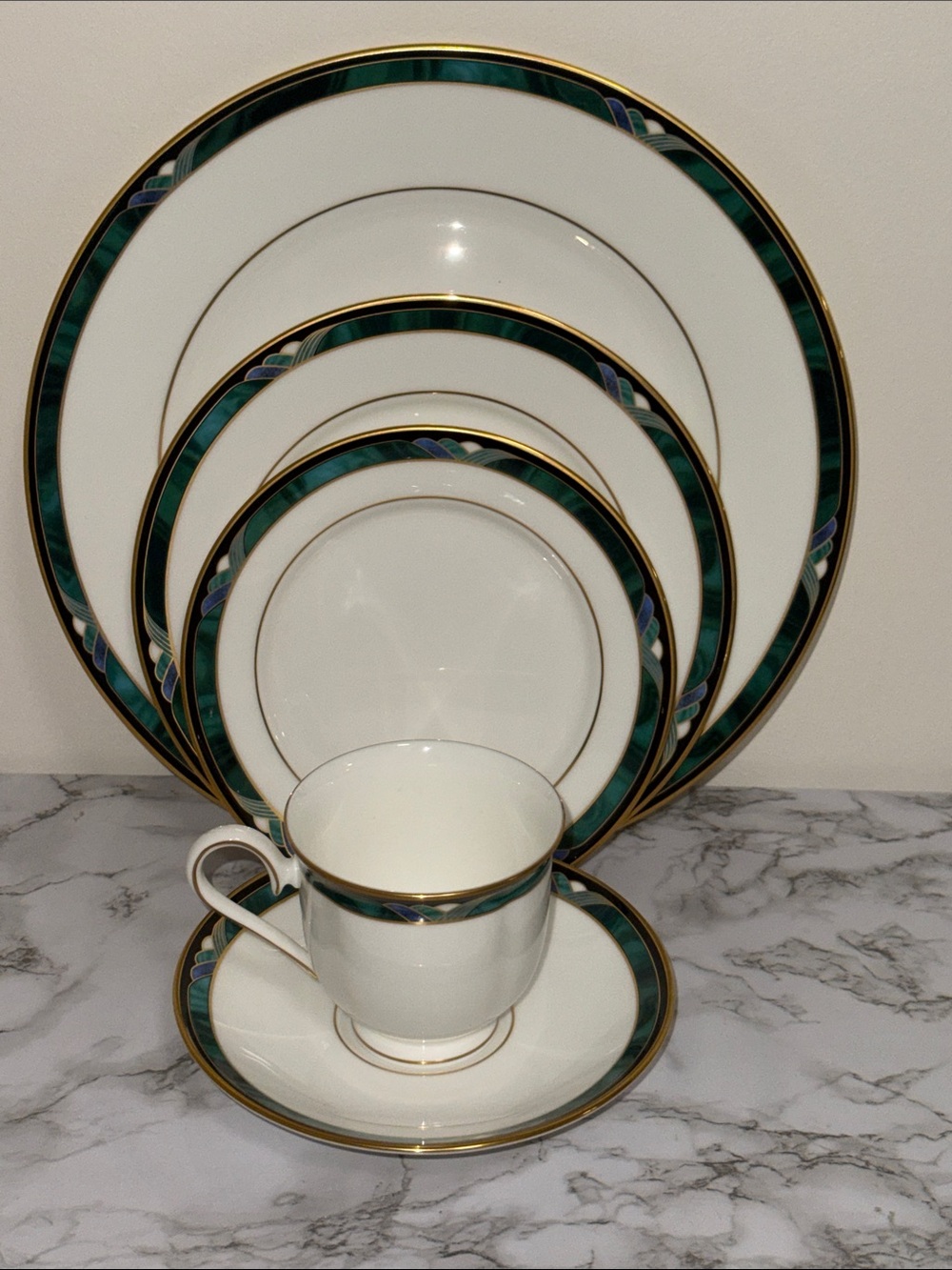 Lenox Kelly Fine Bone China 5pc set Green/Black/Purple Gold Trim Replacement